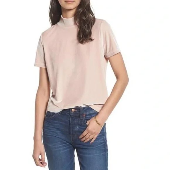 Madewell Women’s Velvety Mock-neck Top in Peach Pink - Picture 1 of 8